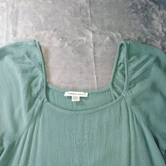 American Eagle Womens Small Green Boho Peasant Top Long Sleeve Embroidered Tunic - Picture 6 of 9